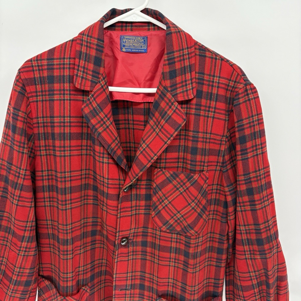 Vintage Pendleton Red Plaid Wool Blazer Chore Jacket Western Retro Barn USA M‎
